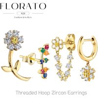 925 silver needles Flower Zircon Earrings European and American Simple Flower Elements Pierced Studs Fashion Party Jewelry Gifts