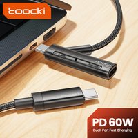 Toocki PD60W USB Cable With OTG Adapter 2-in-1 USB C To C To Lighting Fast Charging Cable For iPhone 12 13 14 Xiaomi Samsung S23