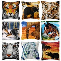 Latch Hook Kit Pillow Embroidery Do It Yourself Embroidery Carpet With Pre-Printed Pattern Wild Animals Series Pillow Home Decor