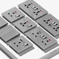 Grey Glass Wall Square Switch Panel EU UK Standard 16a Socket Large Panel Wall Light Switch Usb TypeC Socket Net TV Tel Socket