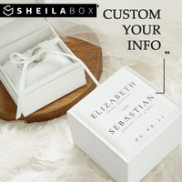Sheilabox Custom Ring Box Personalized Name Date Faux Leather Wedding Ring Case Elegant White Lace Ring Pillows Ceremony Gift