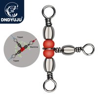 DNDYUJU 20 To 50pcs Fishing Connector Three Way Barrel Swivel Snap Ring With Beads For Fishhook Lure Line Fishing Accessories