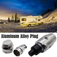 12V Aluminum 7-Pin Trailer Connector Plug – Heavy Duty EU Standard, for RV Boat Truck Towing Corrosion Resistant Silver