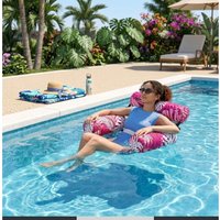 Plant Print Inflatable Pool Lounge Chair with Cup Holder, Foldable Portable Seat for Beach Lake Pool Outdoor Use