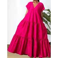 Oversized Loose Maxi Dress Women Vacation V-neck Short Sleeve Straight Ruffles Hoilday A-line Party Long Dresses Vestidos Longos