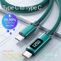 120W 6A USB C Retractable Spring Cable Fast Charging Phone Charger Data Cord For iPhone Samsung Xiaomi Huawei Type C Quick Cable