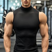 Compression Shirt Men Running Vests Gym Tank Tops Muscle Fitness Clothing Turtleneck Elastic Sports Sleeveless T Shirts
