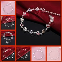 fashion fine 925 Silver color charm cross chain heart Bracelet for woman Luxury brands jewelry Wedding party free shipping