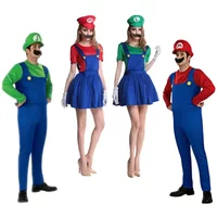 Anime Super Disguise Men Luigi Deluxe Adult Costume Super Brothers Costume Cosplay Fancy Dress Outfit Hallow with Hat and Mustac