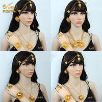 ANIID Dubai Ethiopian Flower Shape Plated 6pcs Jewelry Sets For Women Nigerian Luxury Necklace Jewellery Set Wedding Party Gifts