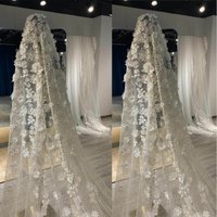 3D Flowers Wedding Veils Appliques Sequined Cathedral Length Bride Veils With Comb Bridal Accessories