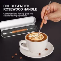 Stainless steel coffee decorative art pen with wooden handle, latte flower needle tool accessories, styling tool latte Tool
