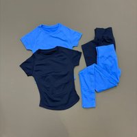 2Pcs Gym Set Women Solid Color Seamless Yoga Suit Short Sleeve Top Elastic Leggings Fitness Jogging Workout Sports Leggings Sets