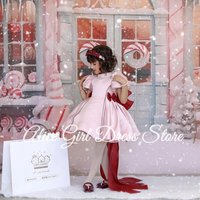 Customized 2025 New Pink Flower Girl Dresses for Wedding With Red Bows Lovely Baby Girl Birthday Dress First Communion Gowns