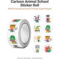 1Roll(500Pcs) Learning Animals Reward Stickers for Students 1.0'' Round 8 Designs Decal Diy Adorn Gifts Package Home Decoration