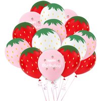 12pcs Sweet Strawberry 12inch Latex Balloons Set Happy Birthday I Love Strawberry Balloon Summer Hawii Party Decoration Supplies