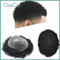 Injection SKIN Full PU 4mm-25mm Afro Curl With Knot Men Toupee Human Hair System Unit Male Hair Capillary Prosthesis Wig For Man