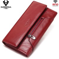 HUMERPAUL mode femmes en cuir véritable portefeuille RFID blocage Tri-fold porte-carte de crédit de luxe longue femme téléphone embrayages