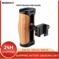MAGICRIG Holz-NATO-Griff Mini-Seitengriff mit 1/4" 3/8" ARRI-Positionierloch und Cold Shoe Mount für DSLR-/Kompakt-/Vlog-Kamerakäfige