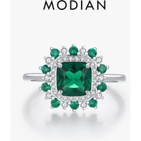 MODIAN Real 925 Sterling Silver Retro Elegant Square Corolla Green Zirconia Finger Rings For Women Party Fine Cocktail Jewelry