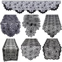 Halloween Lace Table Runner Black Spider Web Tablecloth Fireplace Cover Mantel Halloween Decoration 2024 Home Party Cloth Cover