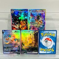 Pokemon 4pcs Set (Mega Charizard X EX, Eevee ex, Dragonite V, Pikachu ex) Holographic Foil DIY Premium Anime Collection Card