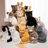 Adorable Sitting Cat Plush Collection With Head Tilt Pose Calico Tabby Solid Colors Black White Gray Stuffed Home Accent