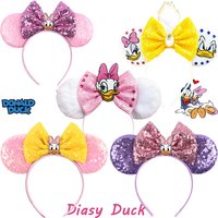 Disney Cartoon Daisy Duck Head Band Kids Cosplay Donald Ears Hair Accessories Women Sequins Bow Hairband For Girls Festival Gift