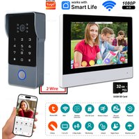 2 Wires Video Intercom System, 7“ Wireless WIFI Monitor 1080P Doorphone Camera Video Doorbell Code Password IC Card APP Unlock