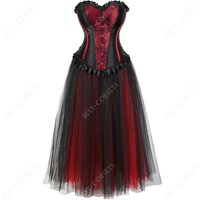 Red Corset With Dress Sexy Corset Dresses for Women Plus Size Gothic Corset Skirt Party Evening Mesh Maxi Dress with Corset