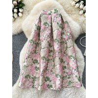 Retro Heavy Embroidery Pleated High Waist A-Line Skirt Women's City Commute Polyester Fiber Standard Fit Summer 2025