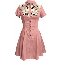 Vintage Spider Web Printed Western Cowboy Dress for Women Green Pink Button-down Dress Short Sleeves 100% Cotton Sexy Dress