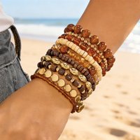 10pcs/Set Bohemian Chic Wood Beaded Mix Bracelet for Women Exquisite Crystal Gravel Bracelets Friendship Jewelry Gifts