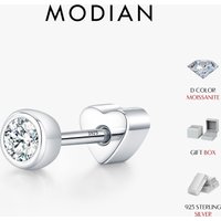 MODIAN Bezel Setting Moissanite Cartilage Stud 925 Sterling Sliver Tiny Heart Screw Stud Earrings For Women & Men Fine Jewelry