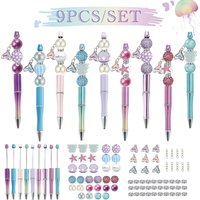 8PCS/9PCS Blue Purple Gradient Underwater Mermaid Theme DIY Beaded Ballpoint Pen,, Fish Tail Pendant Set,Office&Study