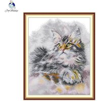 Joy Sunday Factory Store Cross Stitch Kits DIY 11CT 14CT 16CT The Fluffy Oil-painted Cat Printed Embroidery Sets Home Wall Decor