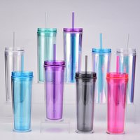 18oz Double-layer Plastic Straw Water Cup, Transparent Portable Sports Water Cup with Straw