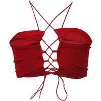 Pure Desire Red Halter Tube Top Women's Cutout Cross Strap Slim Fit Sexy Crop Top
