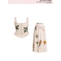 Romantic Floral Embroidery Top And Half Skirt Tea Break Elegant Two-Piece Set Summer New Style High Waist Slim Fit Casual Wear