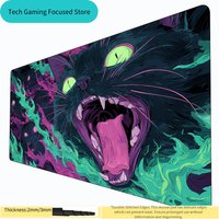 Magic The Gathering Neon Cat Playmat, MTG Play Mat with Zones, Stitched Edges, 2mm/3mm Thick
