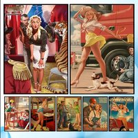 World War II Pin Up Girl Poster HD Art Sticky Wall Waterproof Home Living Room Bedroom Bar Aesthetic Decoration