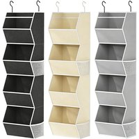 Space Saving 4-Tier Hanging Closet Organizer Foldable Clothes Storage Rack with Mesh Pocket for Wardrobe Garment Arrangement