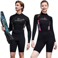 Men Women Wetsuit Shorty 1.5mm Neoprene + Lycra Thermal Swimsuit Diving Suits Front Zipper UV Protection Long Sleeve Surf Suits