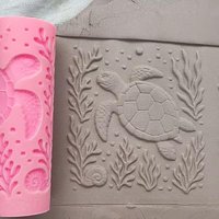 1pcs Seamless Texture Roller for Clay – Sea, Grass & Marine Patterns, No Carve, Plastic, Pottery Tool