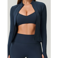 Women Zipper Jacket Crop Tops Yoga T-shirts Solid Sports Top Long Sleeve Running Shirts Sexy Quick Dry Fitness Gym Sport Wear