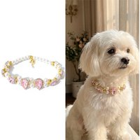 2pcs Pet Necklace Cat Imitation Pearl Collar Dog Neck Pendant Water Drop Color Zirconia Cute Princess Style Cat Dog Jewelry