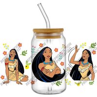 Hotsale Popular Cartoon Movie Pocahontas 16oz UV DTF 3D Transfer Sticker Decals For Glass Can Cup Craft DIY Gift Creative