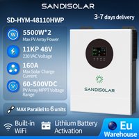 SANDISOLAR 48V 11KW Off-Grid Dual MPPT 5500W X2 Pure Sine Wave Hybrid Solar Inverter with WiFi for Home Energy Storage System