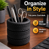 Creative Tire-Shaped Pen Holder Home Desktop Organizer for Students Stationery Makeup Brush Storage Box Decorative Home Item