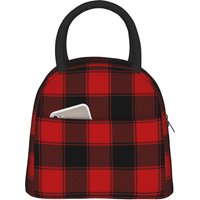 Farmhouse Black Red Tartan Plaid Insulated Lunch Bag Thermal Bag Reusable,Meal Container Leakproof Tote Lunch Box Food Bag